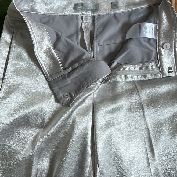 VINCE Silver Liquid Metallic Wide Leg Cropped Pants sz 2 NWOT XS - Picture 4 of 11